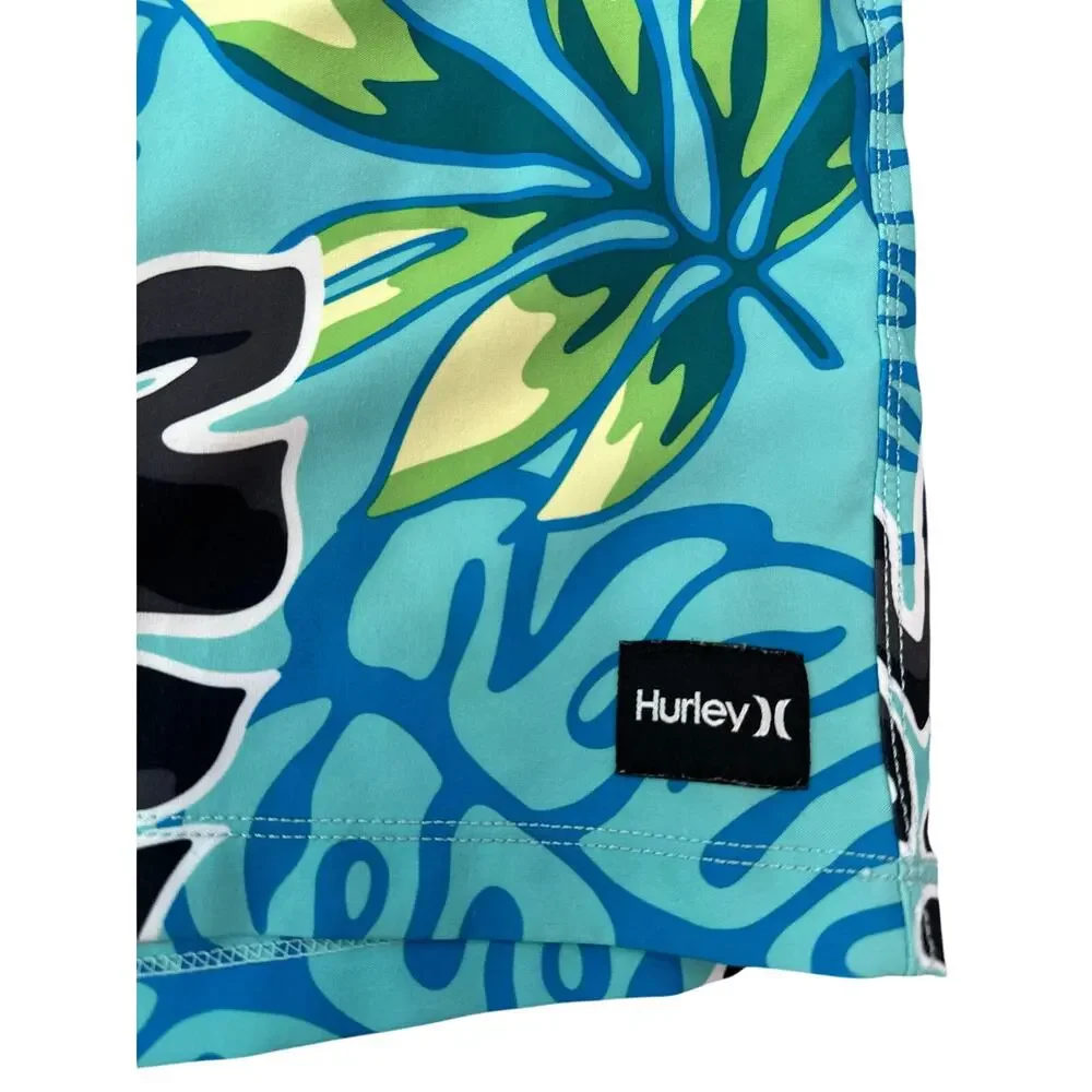 Hurley Cannonball Volley Swim Shorts Men XL‎ Aqua Tropical Leaf